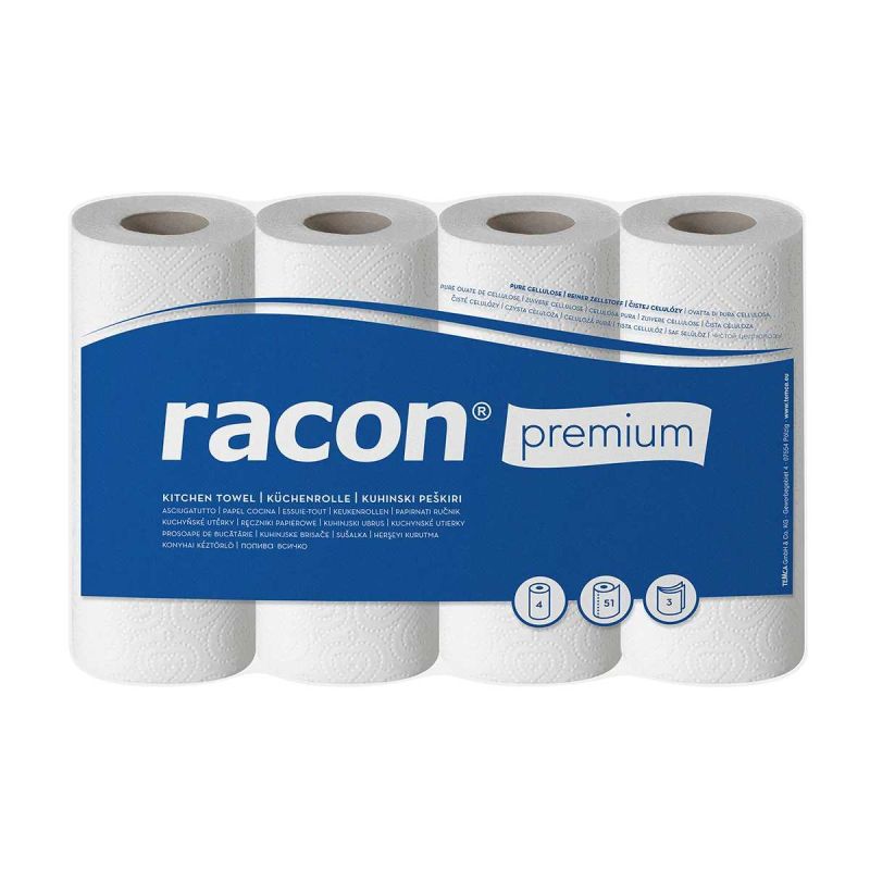 Küchenrollen Racon Premium | 3 lagig | weiß | 22x25 cm | 4 Rollen a 51 Blatt