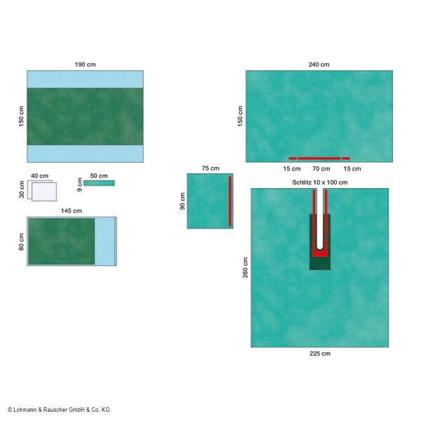 Raucodrape PRO Schlitztuch-Set I, steril Schlitztuch 225x260cm, Schlitz 10x100 cm (12 Stck.)