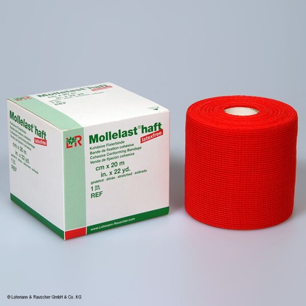 Mollelast haft color latexfrei Fixierbinde rot, 20 m x 6 cm