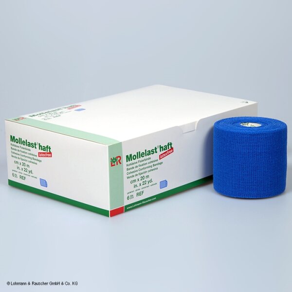 Mollelast haft color latexfrei Fixierbinden blau, 20 m x 8 cm (6 Stck.)