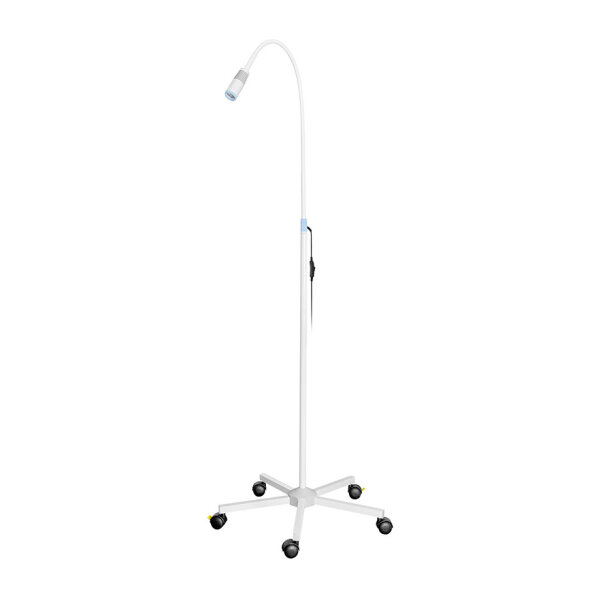 LED-Untersuchungsleuchte auf Rollstativ, weiß-blau
