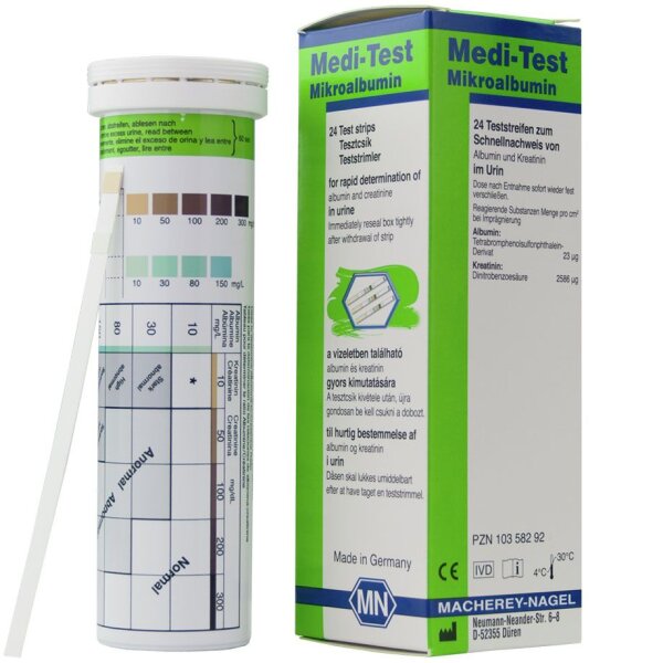 Medi-Test Mikroalbumin Harnteststreifen | Albumin, Kreatinin | 24 Teststreifen