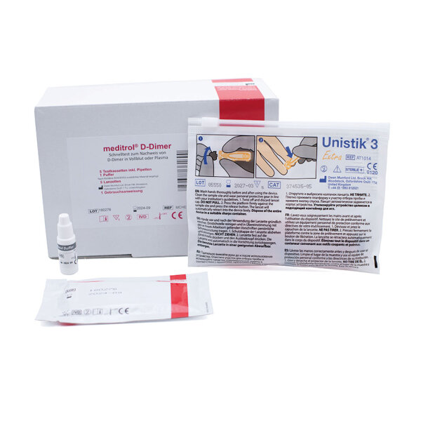 meditrol D-Dimer Schnelltest (5 T.) inkl. Puffer, Lanzetten und Pipetten