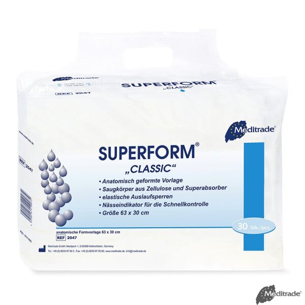 Superform Classic Inkontinenzvorlagen blau, 63 x 30 cm (5 x 30 Stck.)