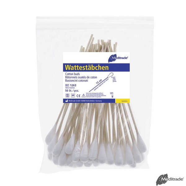 Wattestäbchen Holz, 15 cm lang, großer Wattekopf, ca. 25 x 10 mm (10 x 50 Stck.)