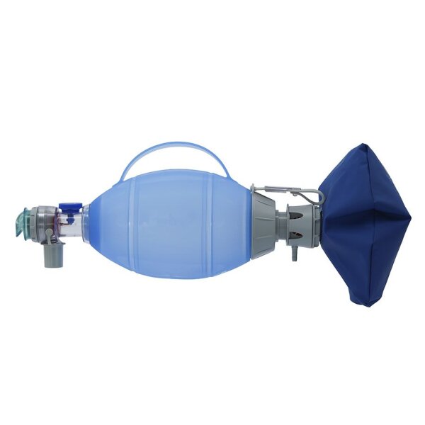 AMBU Oval Plus Silikon-Beatmungsbeutel für Erwachsene mit Gesichtsmaske Gr. 5 und O2-Reservoirbeutel  mit Druckbegrenzungsventil 40 cmH2O