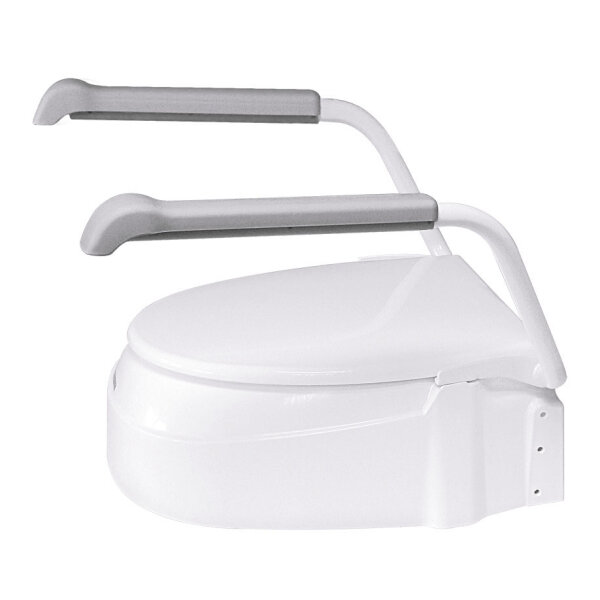 Toilettensitzerhöhung weiß, mit Armlehnen und Deckel 3 Höheneinstellungen: 6, 10 und 15 cm
