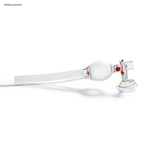 AMBU SPUR II Einmal-Beatmungsbeutel für Neugeborene bis 10 kg, mit Einmal- Gesichtsmaske PLUS für Neugeborene, O2-Schlauchzuleitung, O2-Reservoirbeutel, Druckbegrenzungsventil, Manometeranschluss, M-Port und integriertem PEEP-Ventil Adapter
