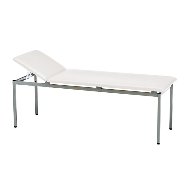 Untersuchungsliege classic weiß, graualuminium lackiert,inkl.Rollenhalter