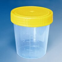 Urinbecher 100 ml mit Schraubdeckel gelb montiert,...
