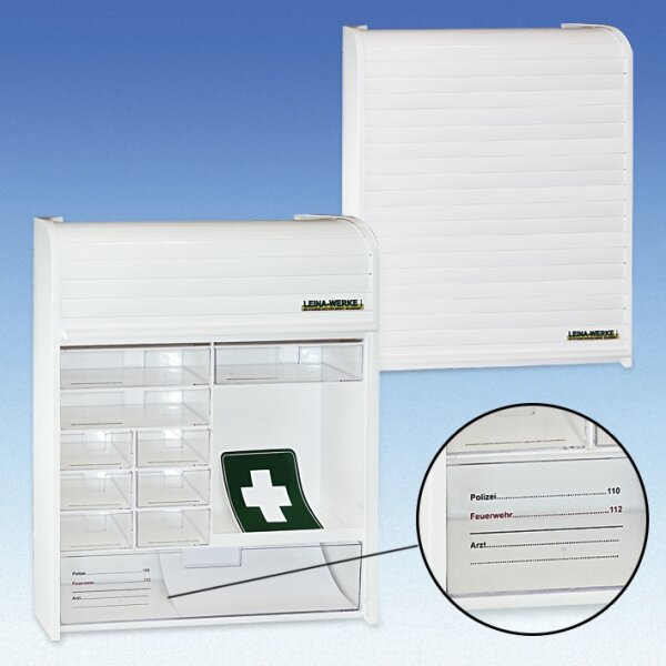 Verbandschrank Kunststoff mit Jalousie, 42 x 10 x 48 cm, weiß, leer