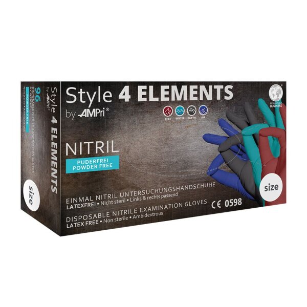 Style 4 ELEMENTS Nitril U.-Handschuhe unsteril puderfrei Gr. M (96 Stck.)