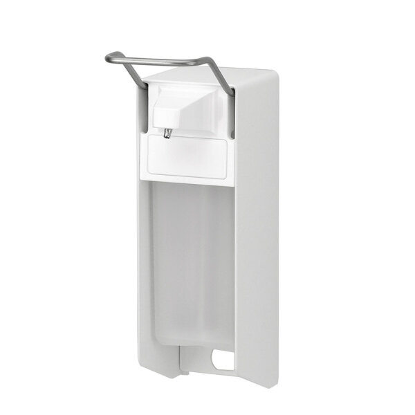 ingo-man classic 500 ml E 26 P/25 Seifen- und Desinfektionsmittelspender mit kurzem Bedienhebel, Aluminium pulverbeschichtet weiß