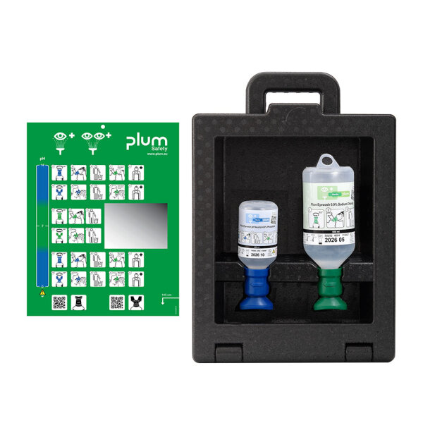 Plum iBox 2 Augennotfallstation mit 200 ml pH Neutral (4,9 % Phosphatlösung) und 500 ml Wound and Eyewash