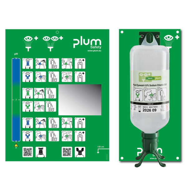 Plum Open Station Duo mit 1 Flasche inkl. Wandhalter, Piktogramm und Spiegel