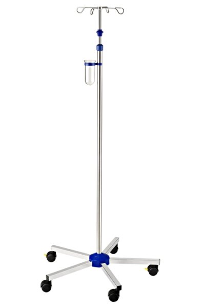 Edelstahl Infusionsständer mit Beschwerung, Doppellaufrollen Ø 50 mm