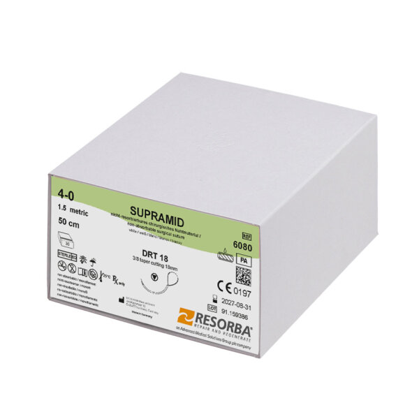 SUPRAMID DRT 18 4/0=1,5 weiß, Nahtmaterial Fadenlänge 50 cm (36 Stck.) Schlingennaht