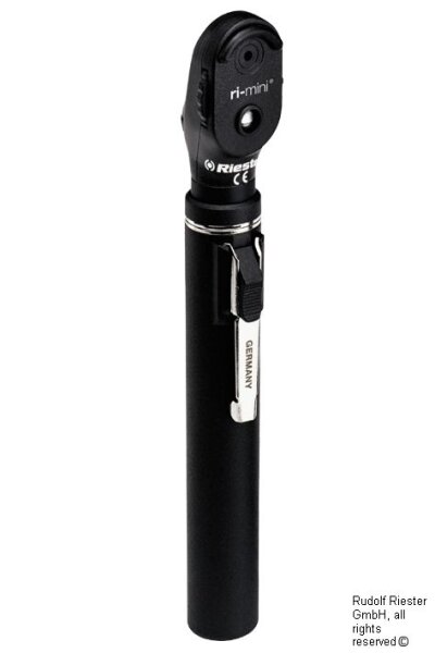 ri-mini Ophthalmoskop XL 2,5 V, schwarz, mit Griff Typ AA in Kunststoffetui