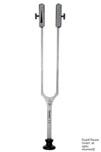 Stimmgabel Rydel-Seiffer, c64 Hz/c128 Hz mit Fuß, Stahl, abnehmbarer Dämpfer