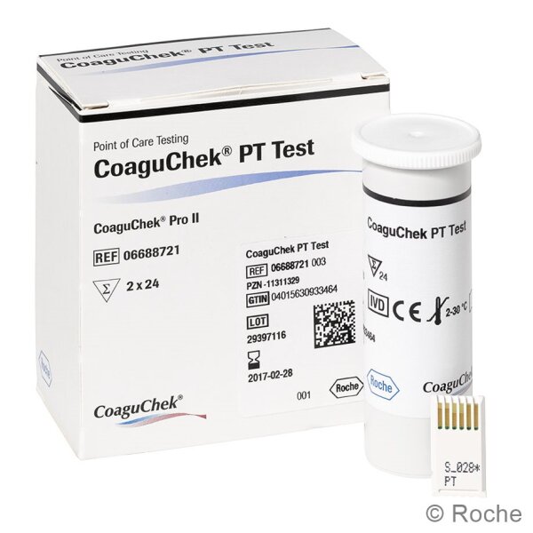 CoaguChek PT Teststreifen zur quantitativen Bestimmung der Thromboplastinzeit | 2 x 24 Stück