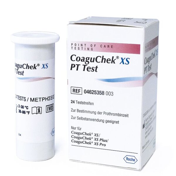 CoaguChek XS PT Teststreifen, zur quantitativen Bestimmung der Thromboplastinzeit | 1 x 24 Stück