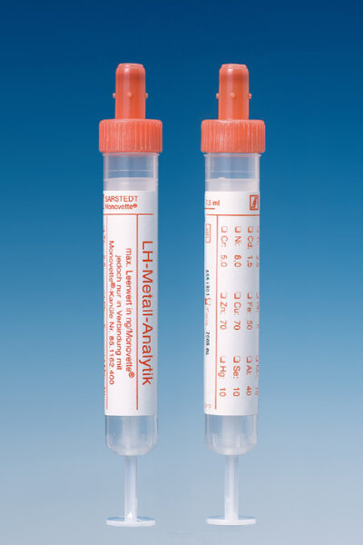 S-Monovetten 7,5 ml, 92 x 15 mm, Lithium-Heparin flüssig steril (50Stck.) Metallanalytik, Papieretikett VE /