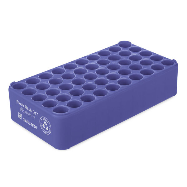 S-Monovette-Rack D 17, blau, 50 Bohrungen Ø 17 mm, ohne Griffe