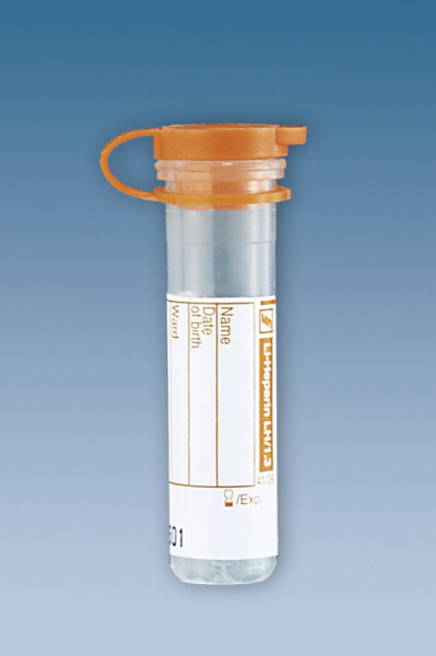 Mikro-Probengefäße 1,3ml Lithium-Heparin mit Eindrückstopfen (1000 Stck.) mit transparentem Kunststoffetikett