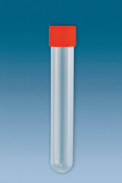PP-Röhrchen 13 ml, 101 x 16,5 mm, rot, steril (500 Stck.) mit montiertem Verschluss