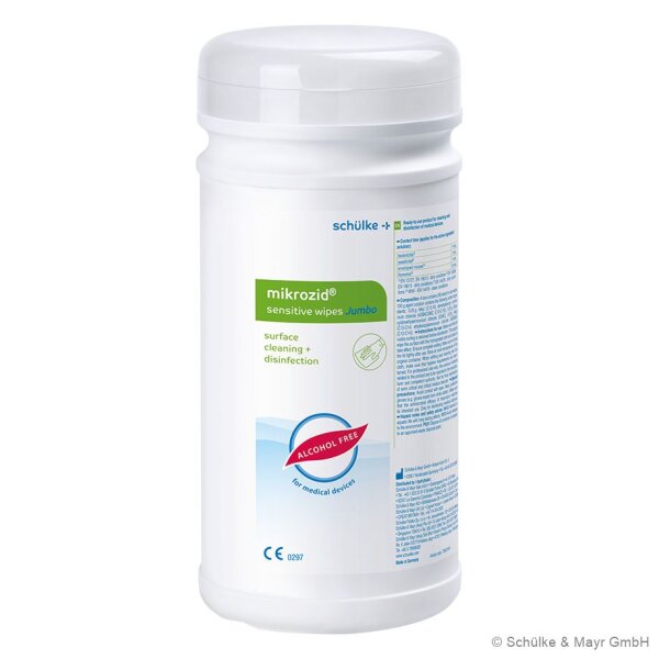 Mikrozid Sensitive Wipes Jumbo | alkoholfrei | 20 x 20 cm | 200 Stück in der Dose