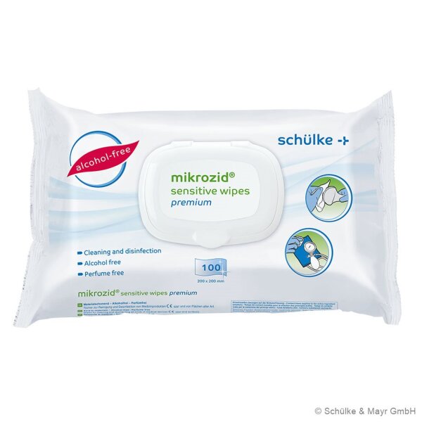Mikrozid Sensitive Wipes Premium | alkoholfrei | 20x20cm | 100 Stück im Flowpack