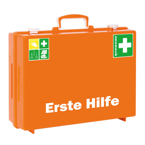 Erste-Hilfe Koffer MT-CD mit Füllung Standard DIN 13169, orange mit Wandhalterung