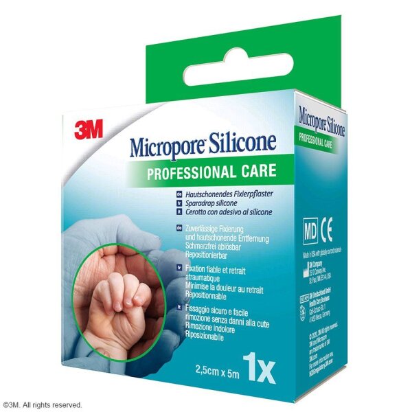 3M Micropore Silicone Silikonpflaster blau 2,5 cm x 5 m einzeln verpackt, ohne Abroller