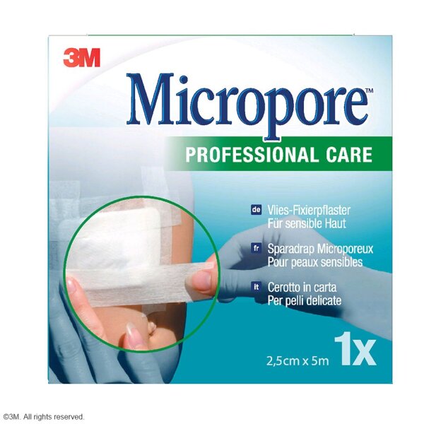 3M Micropore Vliespflaster weiß, 2,5 cm x 5 m, ohne Abroller
