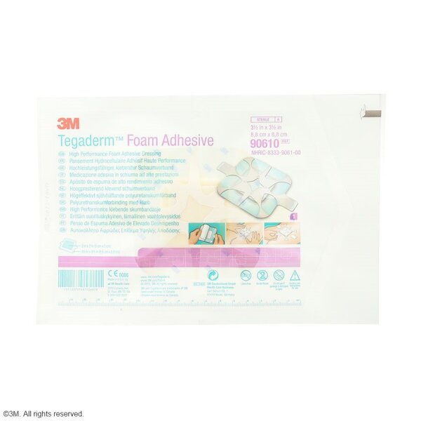 3M Tegaderm Foam Adhesive Schaumverband quadratisch, 8,8 x 8,8 cm (10 Stck.) mit Kleberand