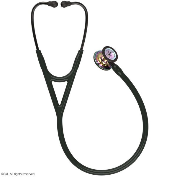 Littmann Cardiology IV Diagnostic Stethoskop High Polish Regenbogen Edition, Schlauch schwarz, Schlauchanschluss und Ohrbügel rauchfarben