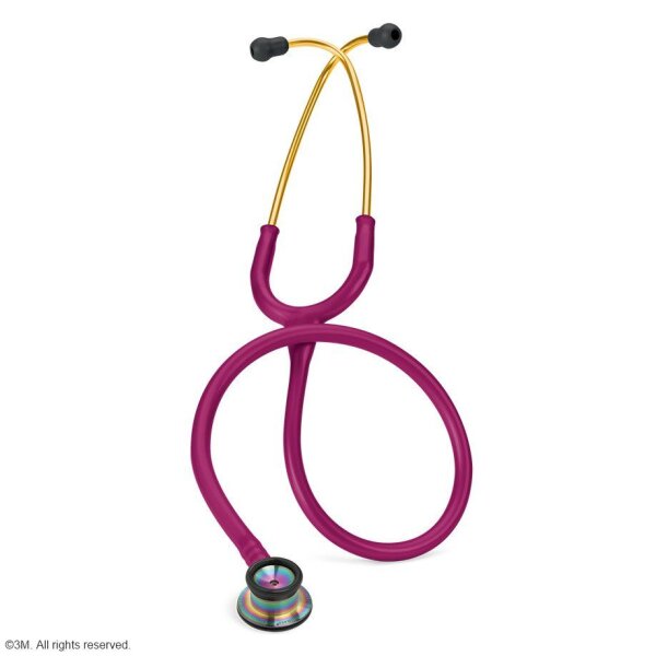 Littmann CLASSIC II Säuglingsstethoskop Regenbogen Edition, Schlauch himbeerrot, sonnengelbe Ohrbügel