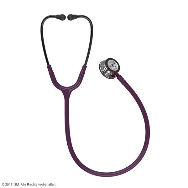 Littmann CLASSIC III Monitoring Stethoskop hochglanzpoliertes Bruststück Schlauch pflaume, Schlauchanschluss pink, Ohrbügel rauchfarben