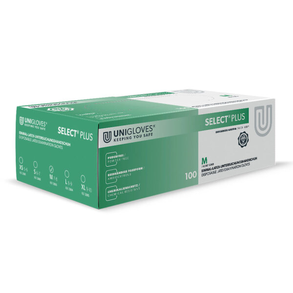 SELECT PLUS Latex U.-Handschuhe puderfrei, unsteril, Gr. M (100 Stck.)