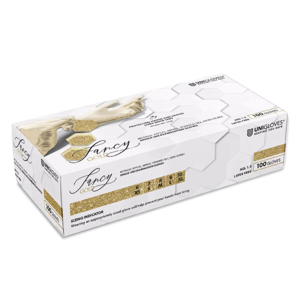 Unigloves FANCY GOLD Nitril U.-Handschuhe Gr. XL (100 Stck.) unsteril, puderfrei, glänzend