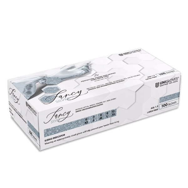 Unigloves FANCY SILVER Nitril U.-Handschuhe Gr. XS (100 Stck.) unsteril, puderfrei, glänzend