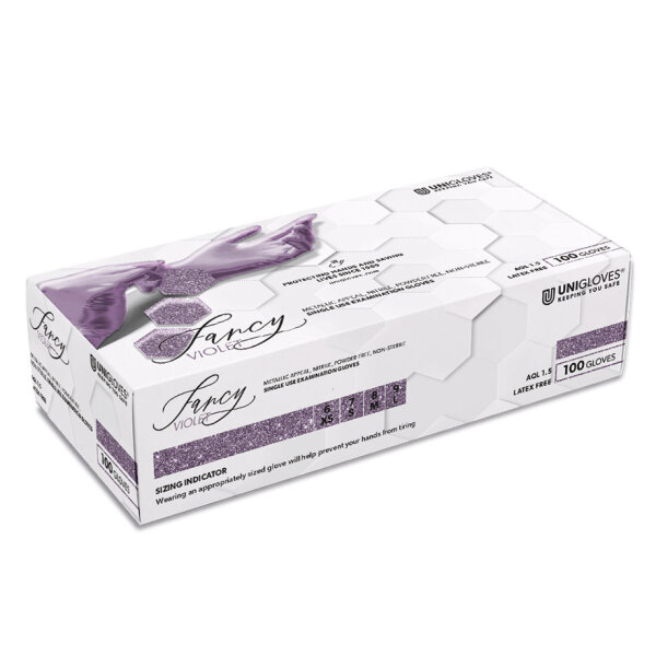 Unigloves FANCY VIOLET Nitril U.-Handschuhe Gr. M (100 Stck.) unsteril, puderfrei, glänzend