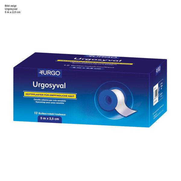 Urgosyval | Heftpflaster | 2,5cm x 9m | o. Schutzring | blau | 12 Stück