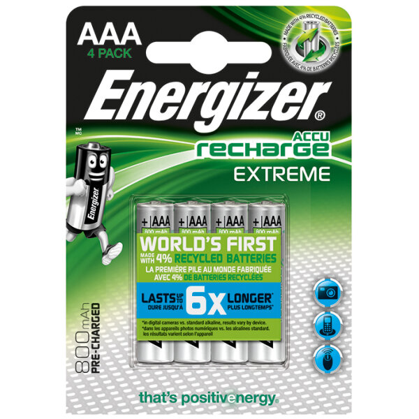 Energizer NiMH Akkumulatoren Extreme Micro AAA HR03 1,2 V (4er-Pack) #E300624405#  800 mAh  (=E300186000)