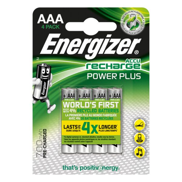 Energizer NiMH Akkumulatoren Power Plus Micro AAA HR03 1,2 V (4er-Pack) 700 mAh  #E300626604#