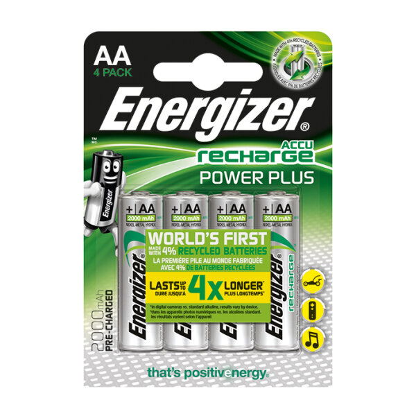 Energizer NiMH Akkumulatoren Power Plus Mignon AA HR6 1,2 V (4er-Pack) 2000 mAh