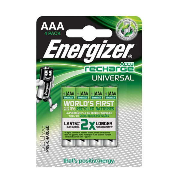 Energizer NiMH Akkumulatoren Universal Micro AAA HR03 1,2 V (4er-Pack) 500 mAh  #E301375704#