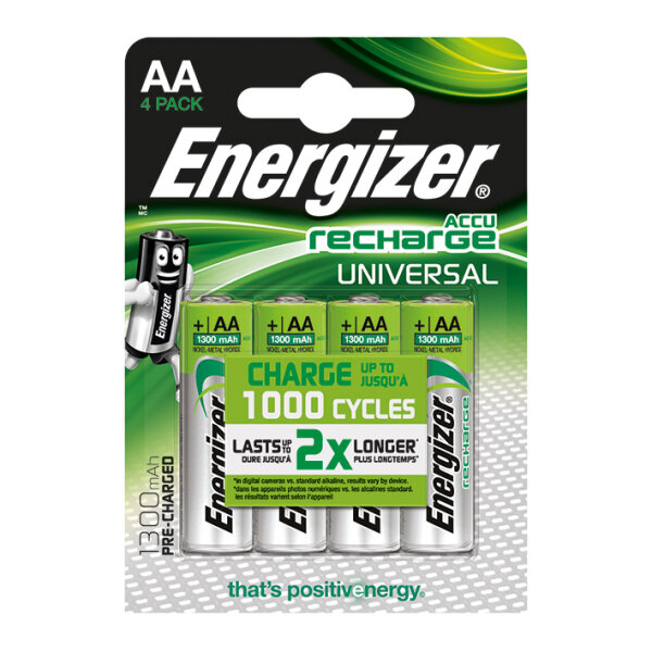 Energizer NiMH Akkumulatoren Universal Mignon AA HR6 1,2 V (4er-Pack) 1300 mAh  #E301376004#