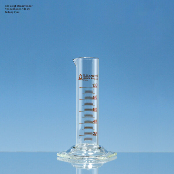 Messzylinder, SILBERBRAND-ETERNA, 250 ml:5 ml, Boro 3.3, braun graduiert niedere Form  VE = 2 Stck.