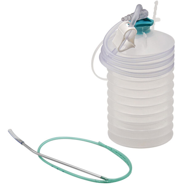 QUICKY-Saugflasche 500 ml, Ch.10, steril m. Drain, Nadel, Verbindungsschlauch, Aufhänger  VE = 20 Stck.